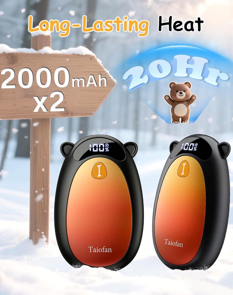 Taiofan سخانات يد كهربائية قابلة لإعادة الشحن، تصميم دب لطيف، شاشة LED، 4 إعدادات، تسخين سريع، سخانات يد محمولة في جيب، 2 عبوة لأساسيات الصيد، هدية للرجال والنساء - Image 3
